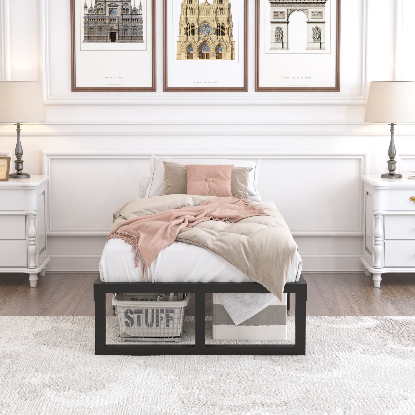 Twin xl Bed Frames Platform, 14/18 Inch High 3500 lbs Heavy Duty Metal Platform, Mattress Foundation with Steel Slat Support/No Box Spring Needed/Noise Free/Non-Slip/Easy Assembly