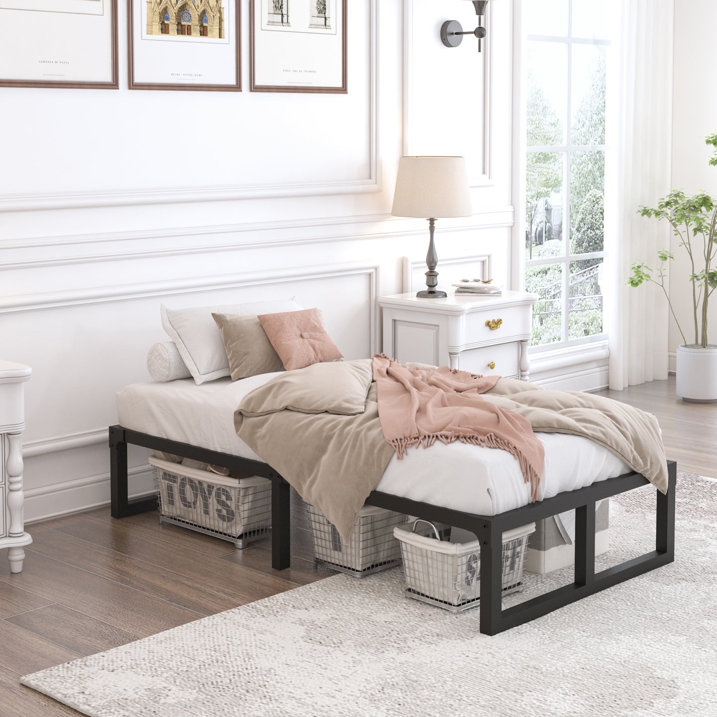 Twin xl Bed Frames Platform, 14/18 Inch High 3500 lbs Heavy Duty Metal Platform, Mattress Foundation with Steel Slat Support/No Box Spring Needed/Noise Free/Non-Slip/Easy Assembly