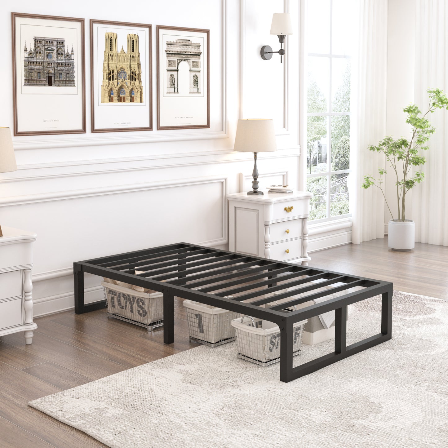 Twin xl Bed Frames Platform, 14/18 Inch High 3500 lbs Heavy Duty Metal Platform, Mattress Foundation with Steel Slat Support/No Box Spring Needed/Noise Free/Non-Slip/Easy Assembly