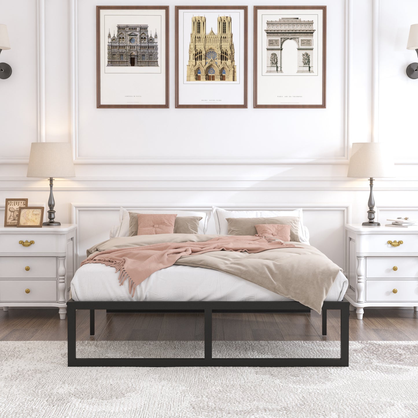 Queen Bed Frame,3500 lbs Heavy Duty Metal Platform, Steel Slats Support/No Box Spring Needed/Noise Free/Non-Slip/Easy Assembly