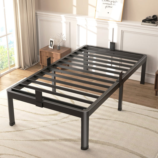 Twin Bed Frames with Round Corner Edge Legs, 14/18 Inch High 3500 lbs Heavy Duty Metal Platform Bed Frame Twin Size, No Box Spring Needed/Non-Slip/Steel Slat Support/Noise Free