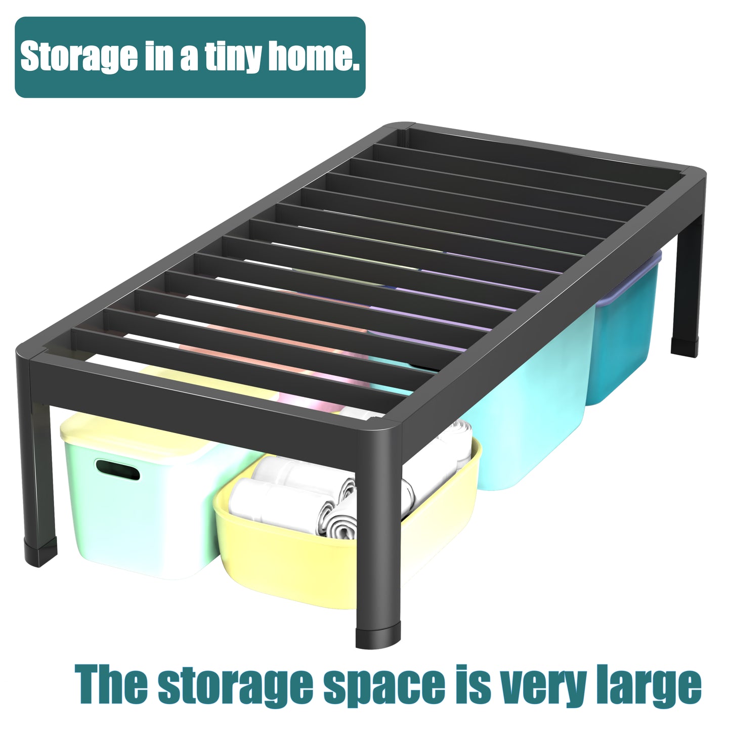 Twin XL Bed Frame with Round Corner Edge Legs, 14/18 Inch Tall 3500 lbs Heavy Duty Metal Platform Bed Frame Twin Size, No Box Spring Needed/Noise Free/Non-Slip/Steel Slat Support