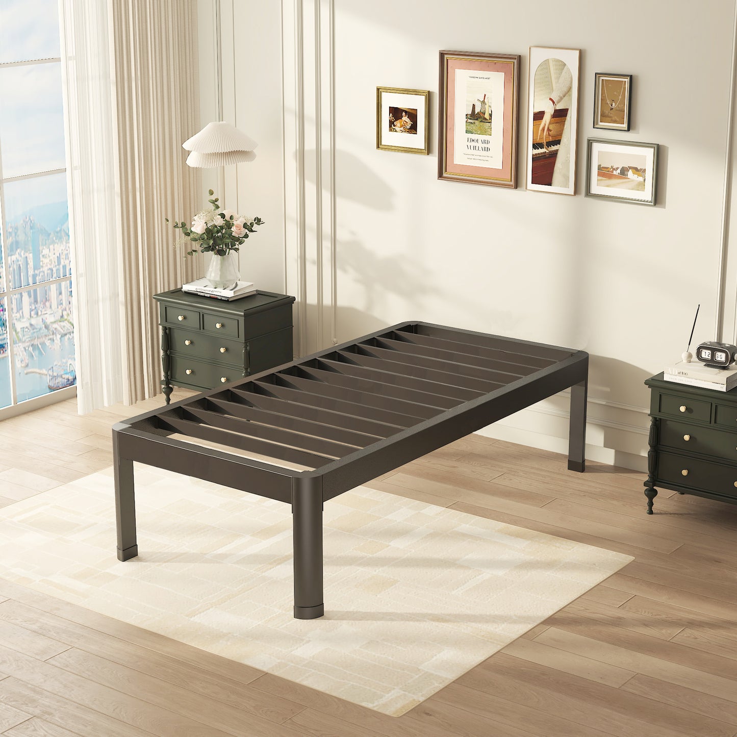 Twin XL Bed Frame with Round Corner Edge Legs, 14/18 Inch Tall 3500 lbs Heavy Duty Metal Platform Bed Frame Twin Size, No Box Spring Needed/Noise Free/Non-Slip/Steel Slat Support