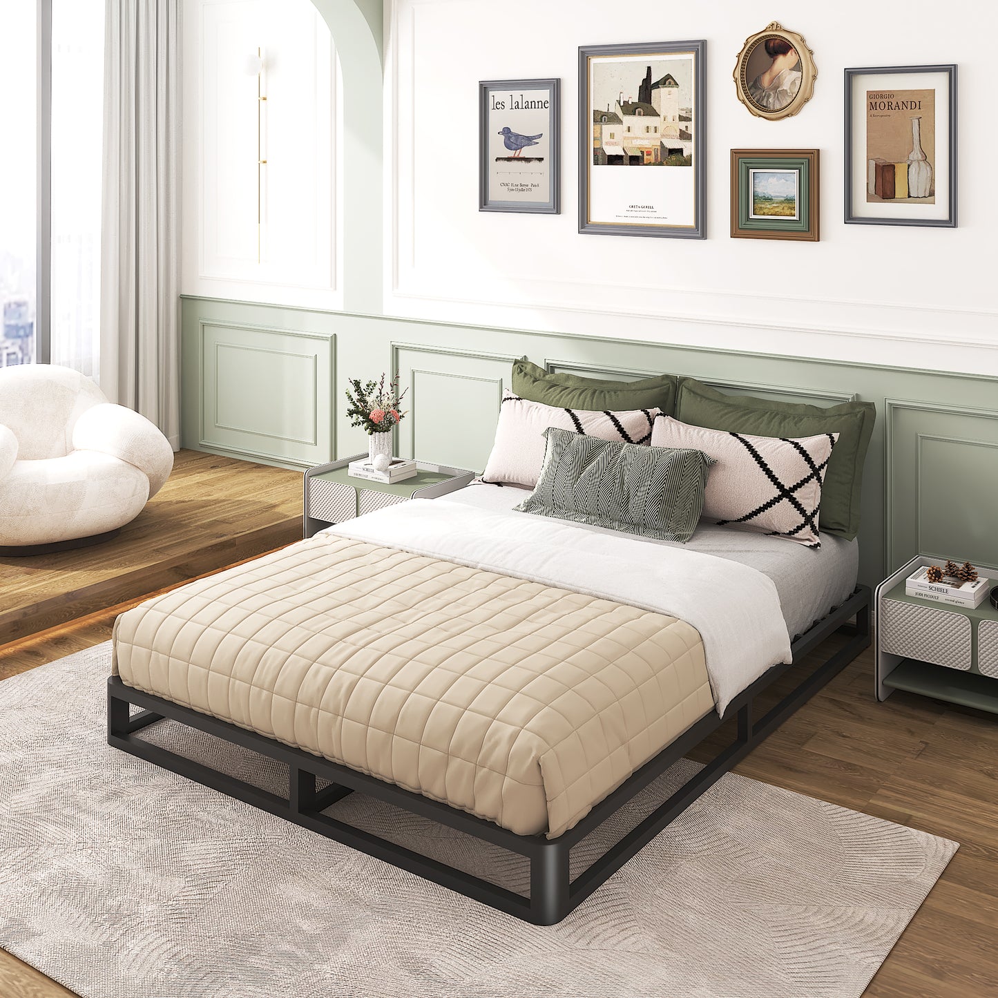 6/10 Inch King Size Bed Frame with Round Corner Edge,Low Profile Iron King Metal Platform Bed Frame with Steel Slats 3500 LBS Heavy Duty Support,Black King Bedframe,No Box Spring Needed