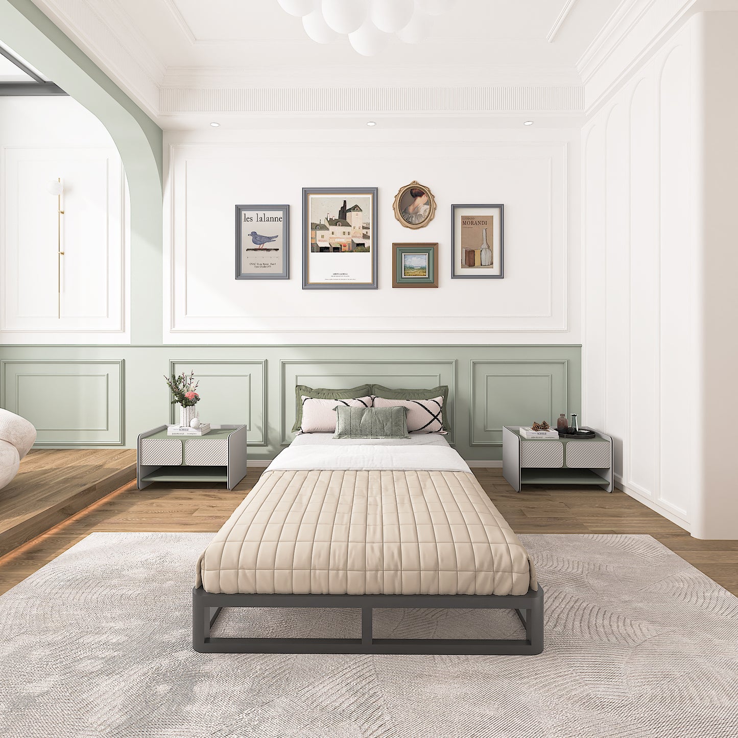 6/10 Inch Twin Size Bed Frames with Round Corner Edge,Low Profile Iron Twin Metal Platform Bed Frames with Steel Slats 3500 LBS Heavy Duty Support,Black Twin Bedframe,No Box Spring Needed