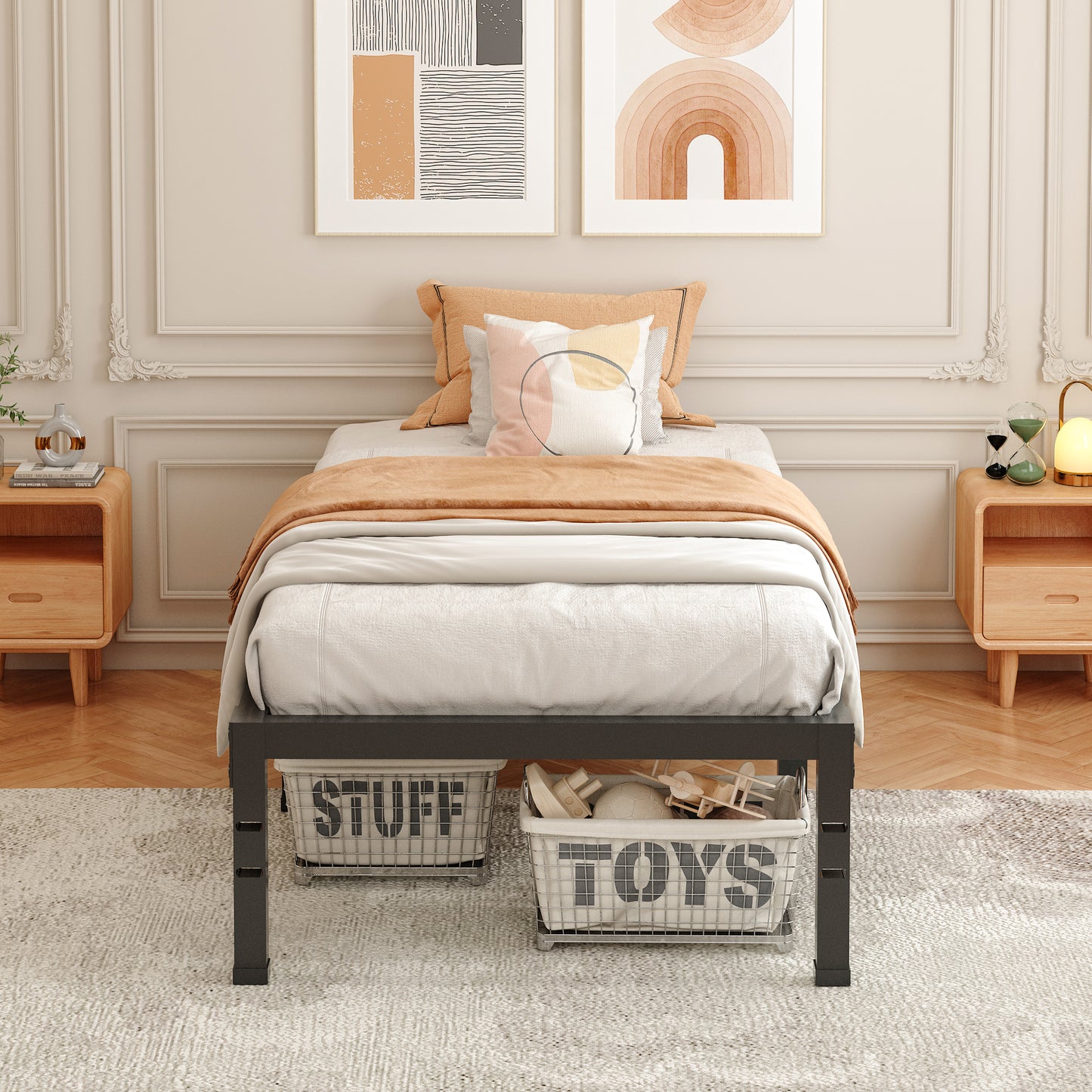 Twin XL Bed Frames 14/18 Inch Heavy Duty Metal Platform Bed Frame Twin Size Support Up to 3500 lbs, No Box Spring Needed/No shaking/Steel Slat Support/Noise Free/Easy Assembly