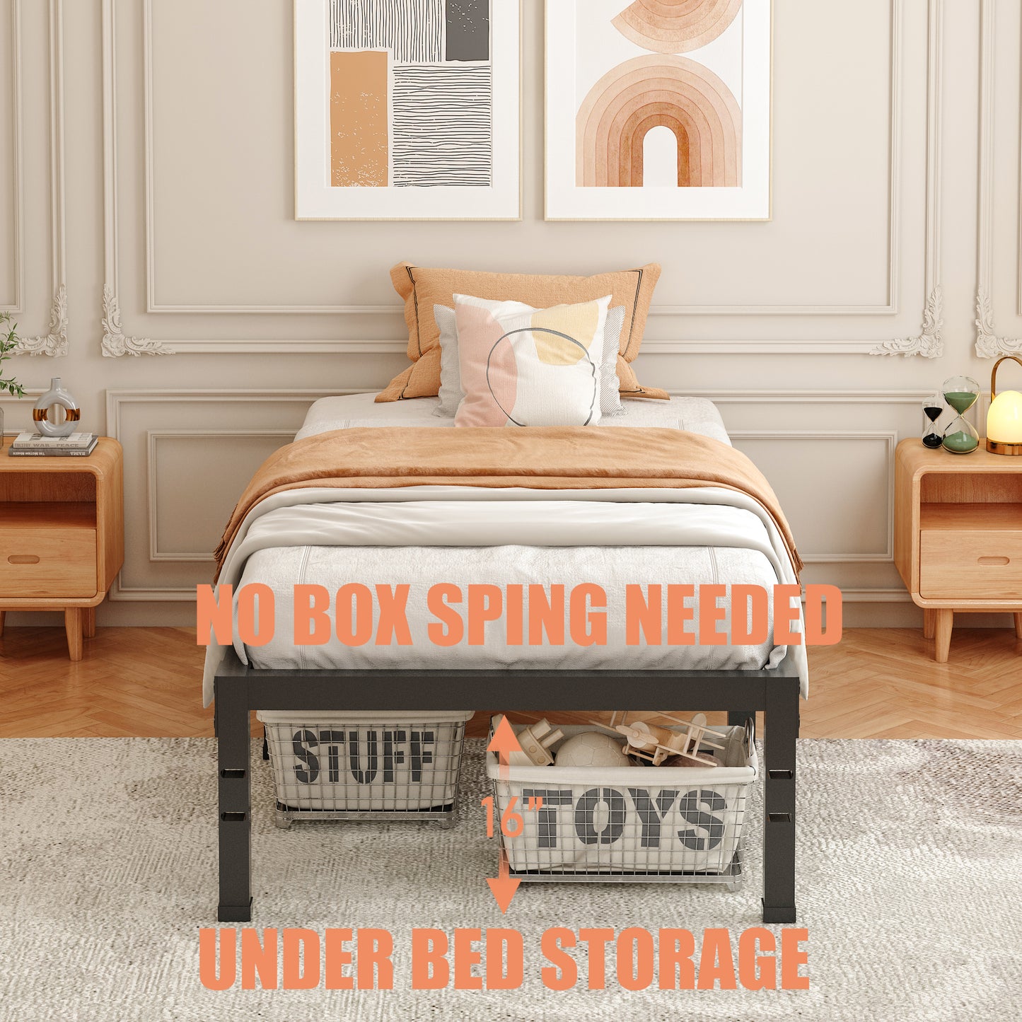 Twin XL Bed Frames 14/18 Inch Heavy Duty Metal Platform Bed Frame Twin Size Support Up to 3500 lbs, No Box Spring Needed/No shaking/Steel Slat Support/Noise Free/Easy Assembly