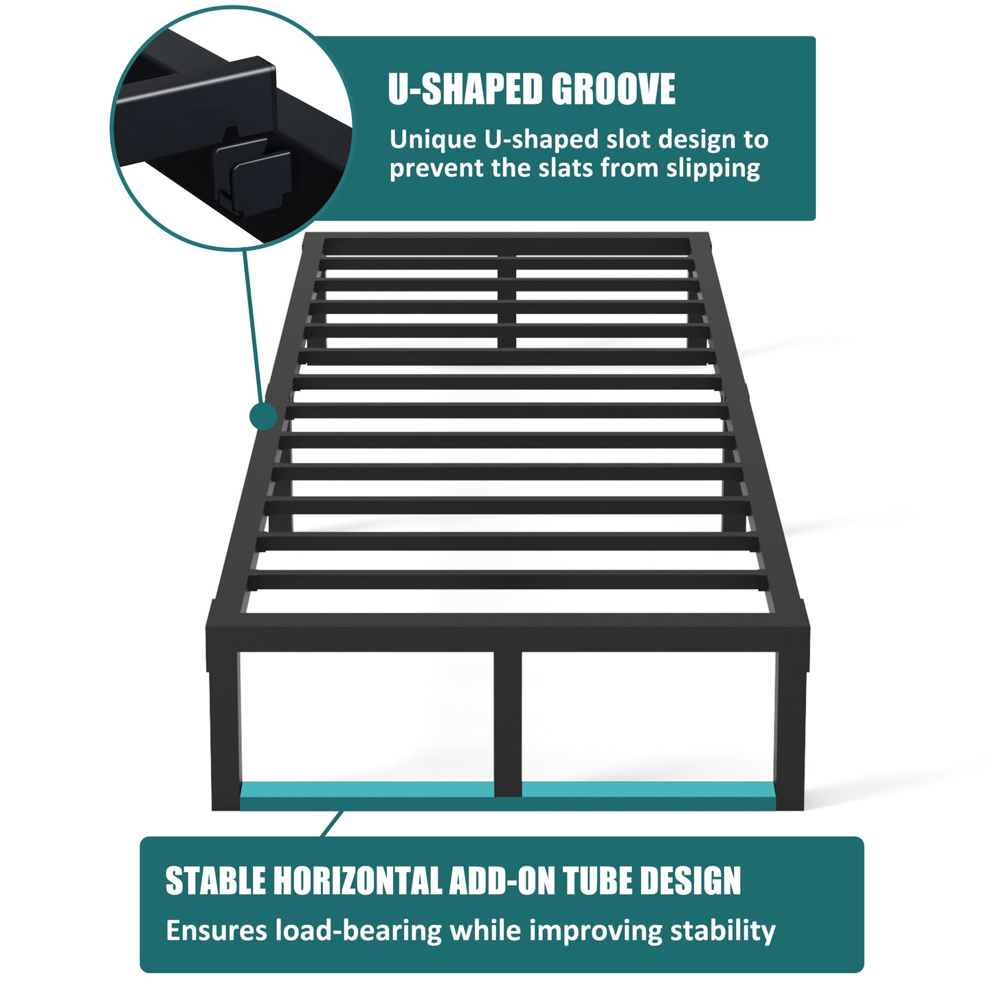 Twin xl Bed Frames Platform, 14/18 Inch High 3500 lbs Heavy Duty Metal Platform, Mattress Foundation with Steel Slat Support/No Box Spring Needed/Noise Free/Non-Slip/Easy Assembly