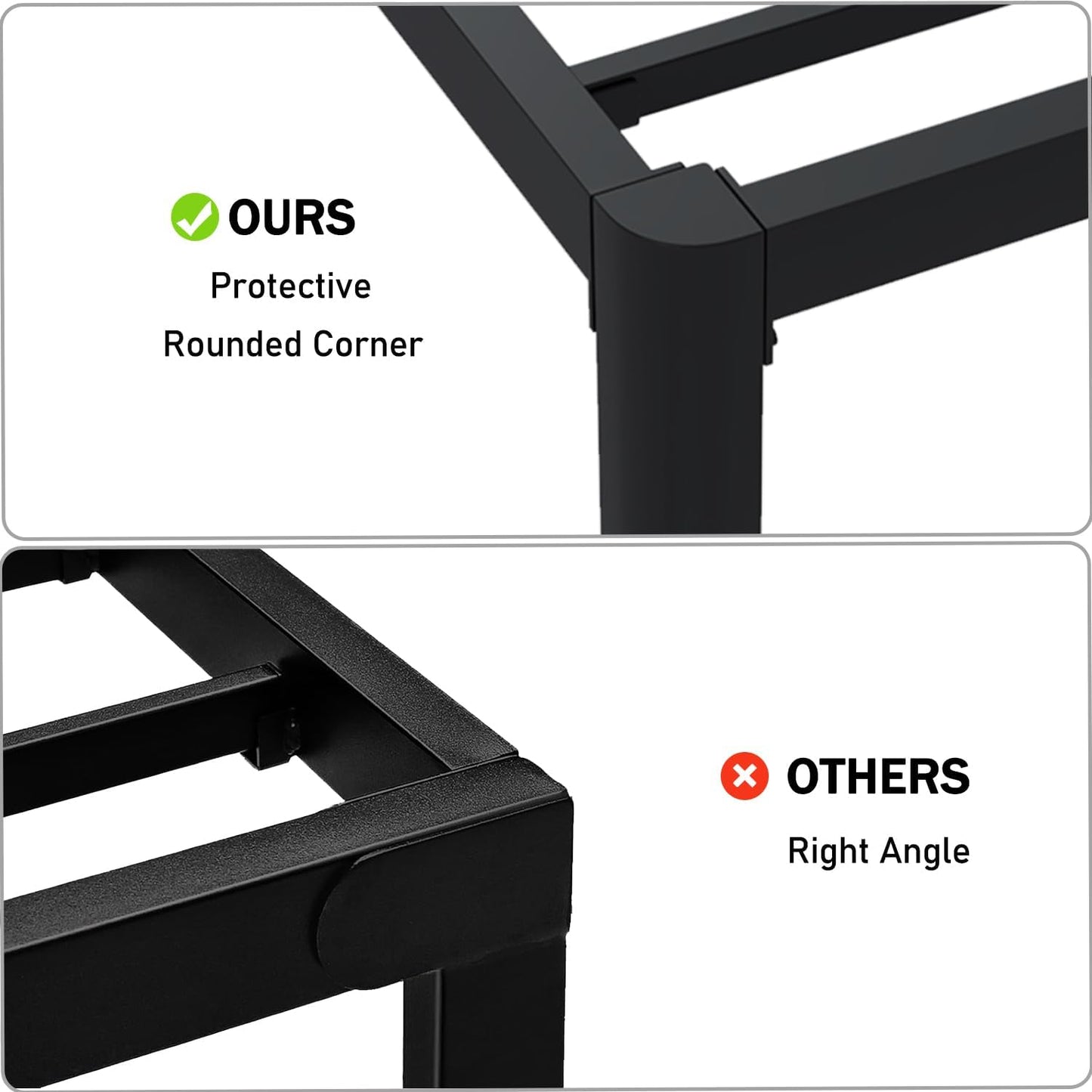 6/10 Inch King Size Bed Frame with Round Corner Edge,Low Profile Iron King Metal Platform Bed Frame with Steel Slats 3500 LBS Heavy Duty Support,Black King Bedframe,No Box Spring Needed