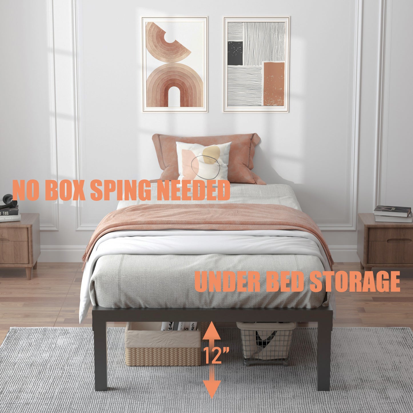 Twin XL Bed Frames 14/18 Inch Heavy Duty Metal Platform Bed Frame Twin Size Support Up to 3500 lbs, No Box Spring Needed/No shaking/Steel Slat Support/Noise Free/Easy Assembly