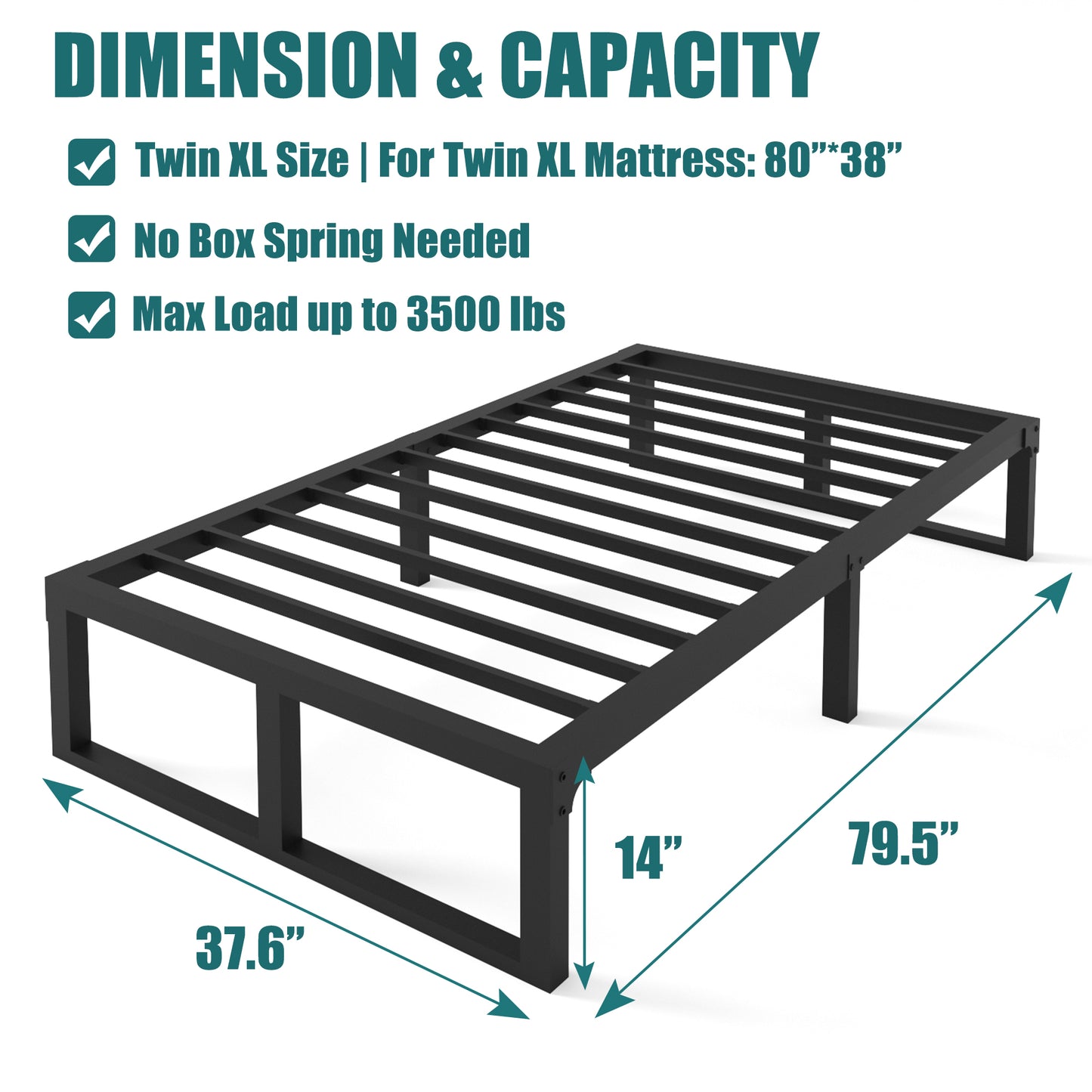 Twin xl Bed Frames Platform, 14/18 Inch High 3500 lbs Heavy Duty Metal Platform, Mattress Foundation with Steel Slat Support/No Box Spring Needed/Noise Free/Non-Slip/Easy Assembly