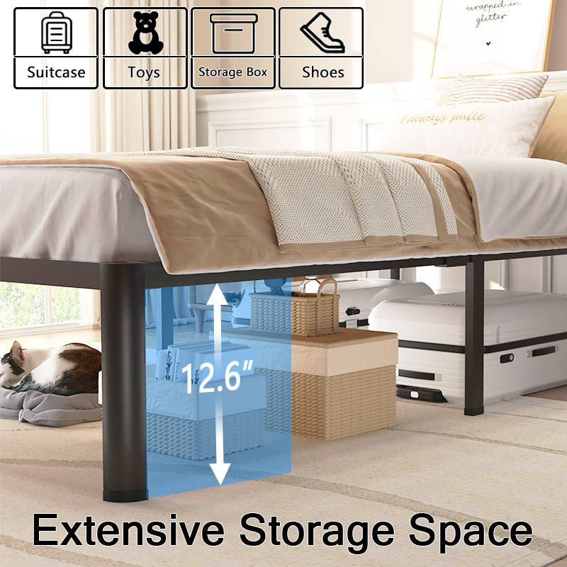 Queen Bed Frame with Round Corner Edge Legs, 14/18 Inch High 3500 lbs Heavy Duty Metal Platform Bed Frame Queen Size, No Box Spring Needed/Non-Slip/Steel Slat Support/Noise Free