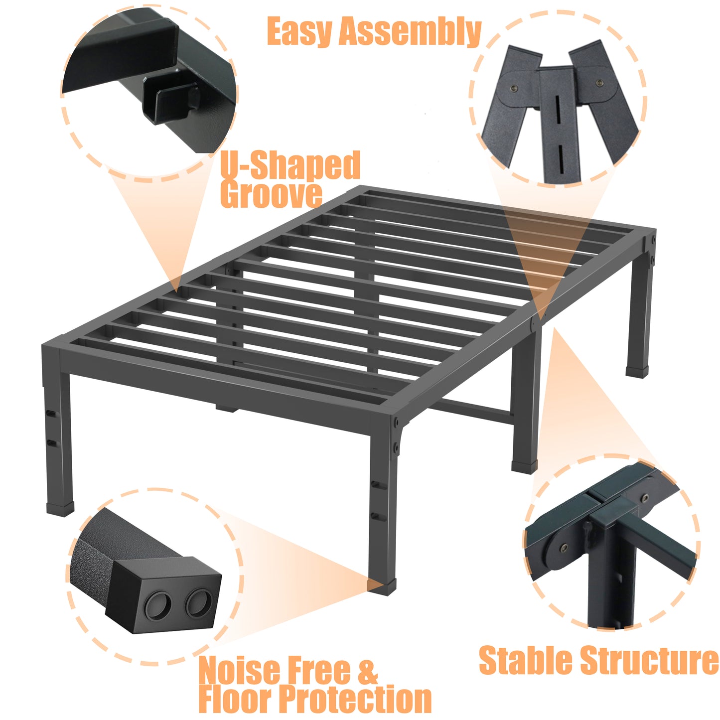 Twin Bed Frames, 14/18 Inch Heavy Duty Metal Platform Bed Frame Twin Size Support Up to 3500 lbs, No Box Spring Needed/No shaking/Steel Slat Support/Noise Free/Easy Assembly