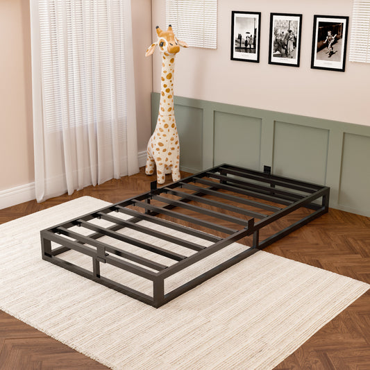 Twin Bed Frame with Steel Slat Support, Low Profile Twin Metal Platform Bed Frame Support Mattress Foundation, No Box Spring Needed/Easy Assembly/Noise Free