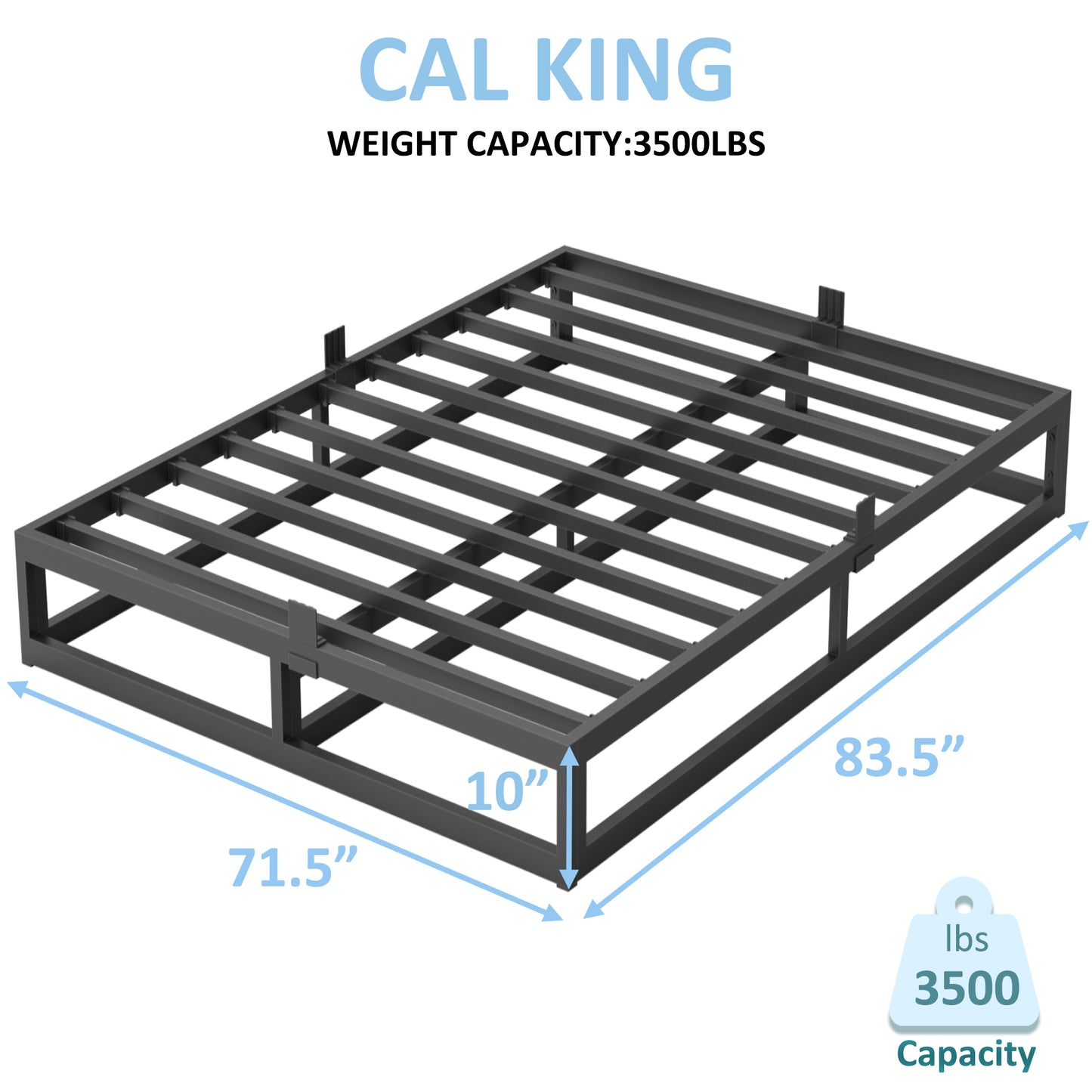 California King Bed Frame with Steel Slat Support, Low Profile King Metal Platform Bed Frame Support Mattress Foundation, No Box Spring Needed/Easy Assembly/Noise Free