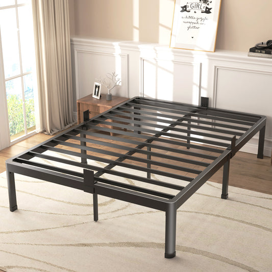 Full Size Bed Frame with Round Corner Edge Legs, 14/18 Inch Heavy Duty Support 3500 lbs Metal Platform Bed Frame Full, No Box Spring Needed/Non-Slip/Steel Slat Support/Noise Free