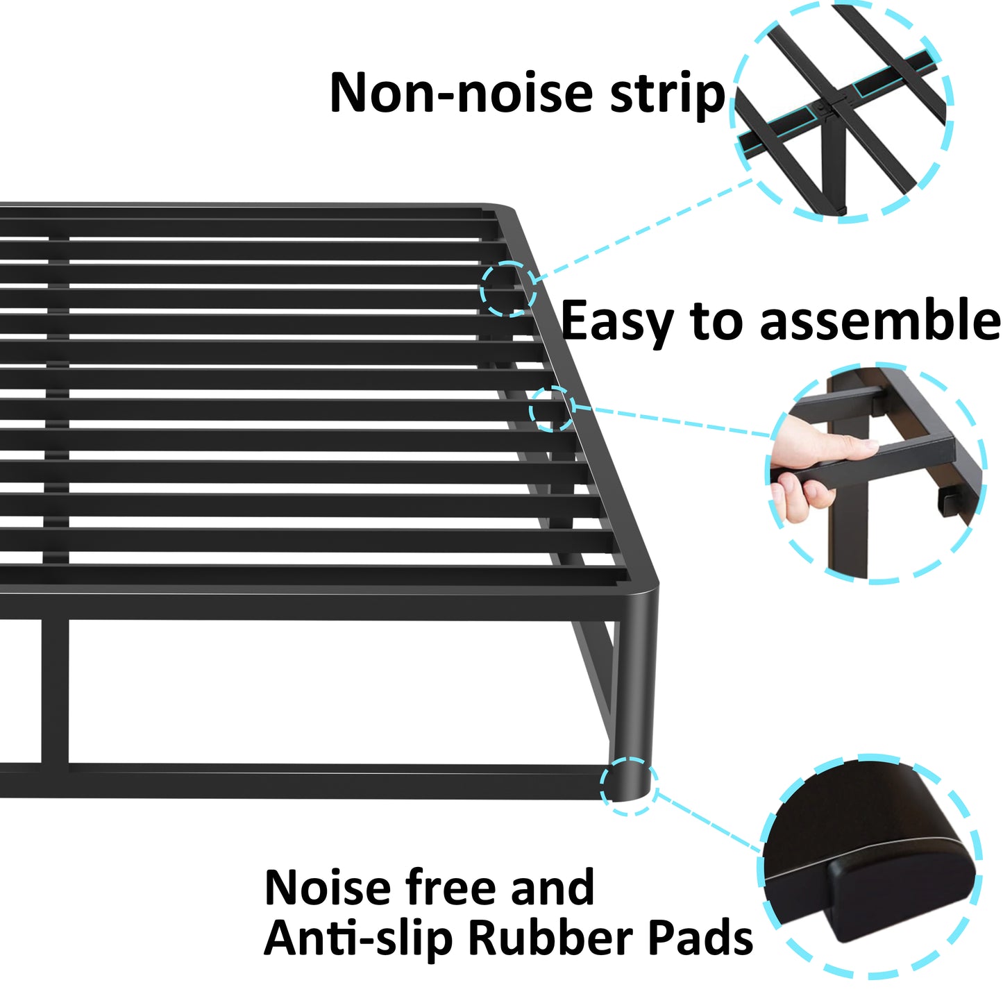 6/10 Inch Full Size Bed Frame with Round Corner Edge，Low Profile Iron Full Metal Platform Bed Frame with Steel Slats 3500 LBS Heavy Duty Support，Black Full Bedframe，No Box Spring Needed