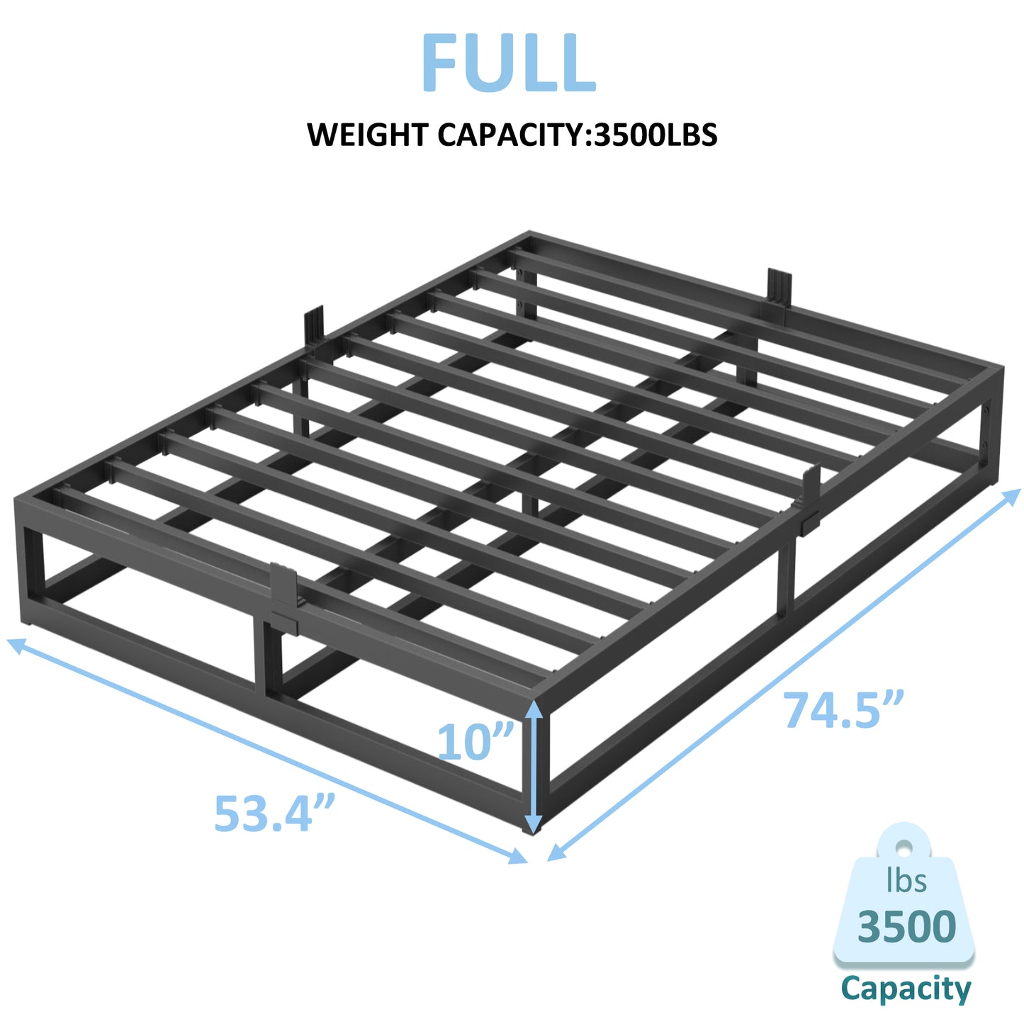 Full Size Bed Frame with Steel Slat Support, Low Profile Full Metal Platform Bed Frame Support Mattress Foundation, No Box Spring Needed/Easy Assembly/Noise Free