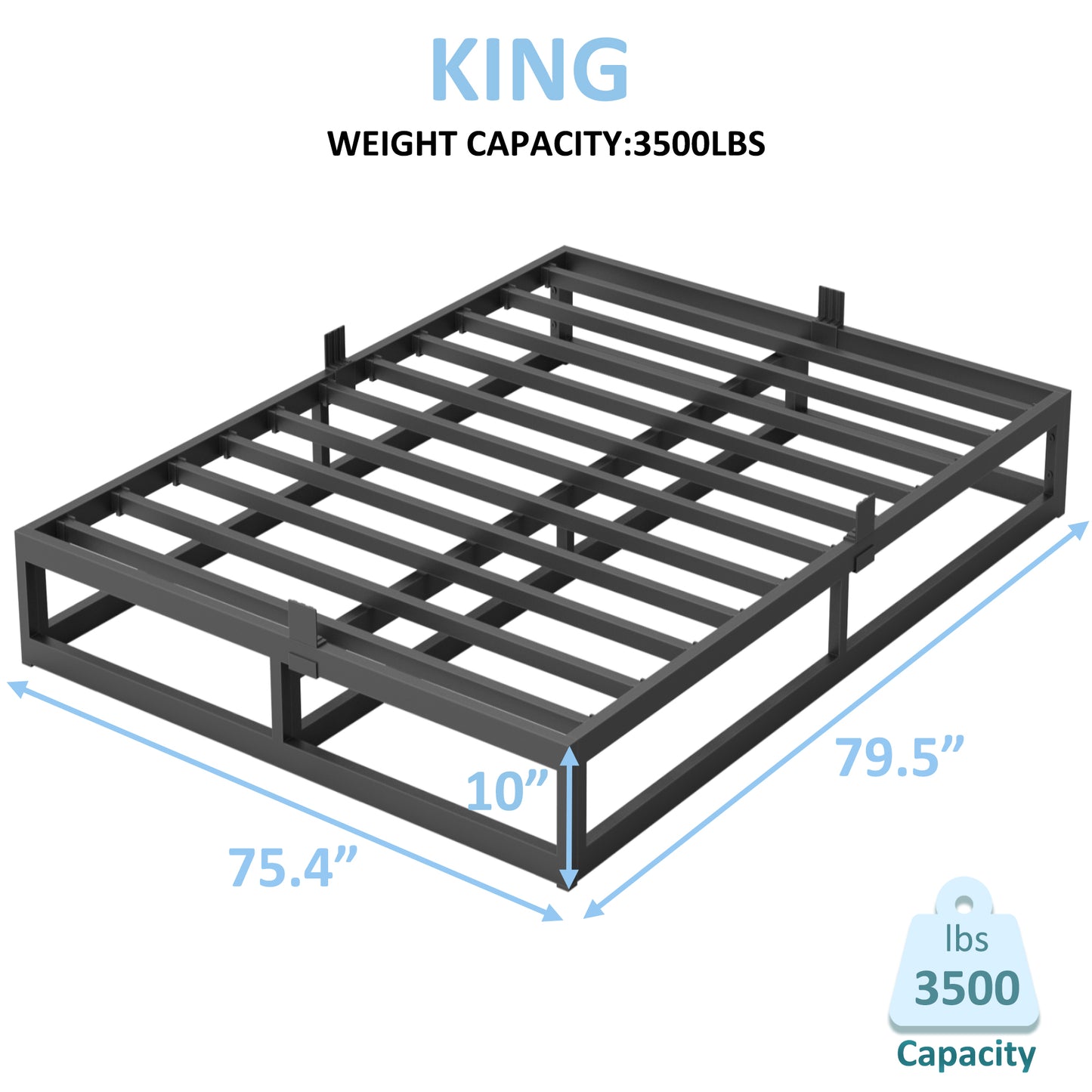 King Bed Frame with Steel Slat Support, Low Profile King Metal Platform Bed Frame Support Mattress Foundation, No Box Spring Needed/Easy Assembly/Noise Free