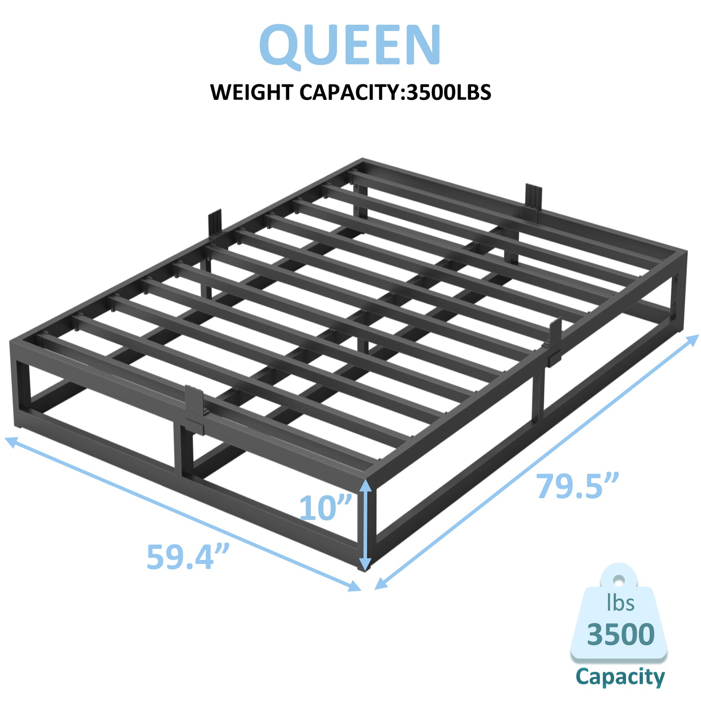 Queen Bed Frame with Steel Slat Support, Low Profile Queen Metal Platform Bed Frame Support Mattress Foundation, No Box Spring Needed/Easy Assembly/Noise Free