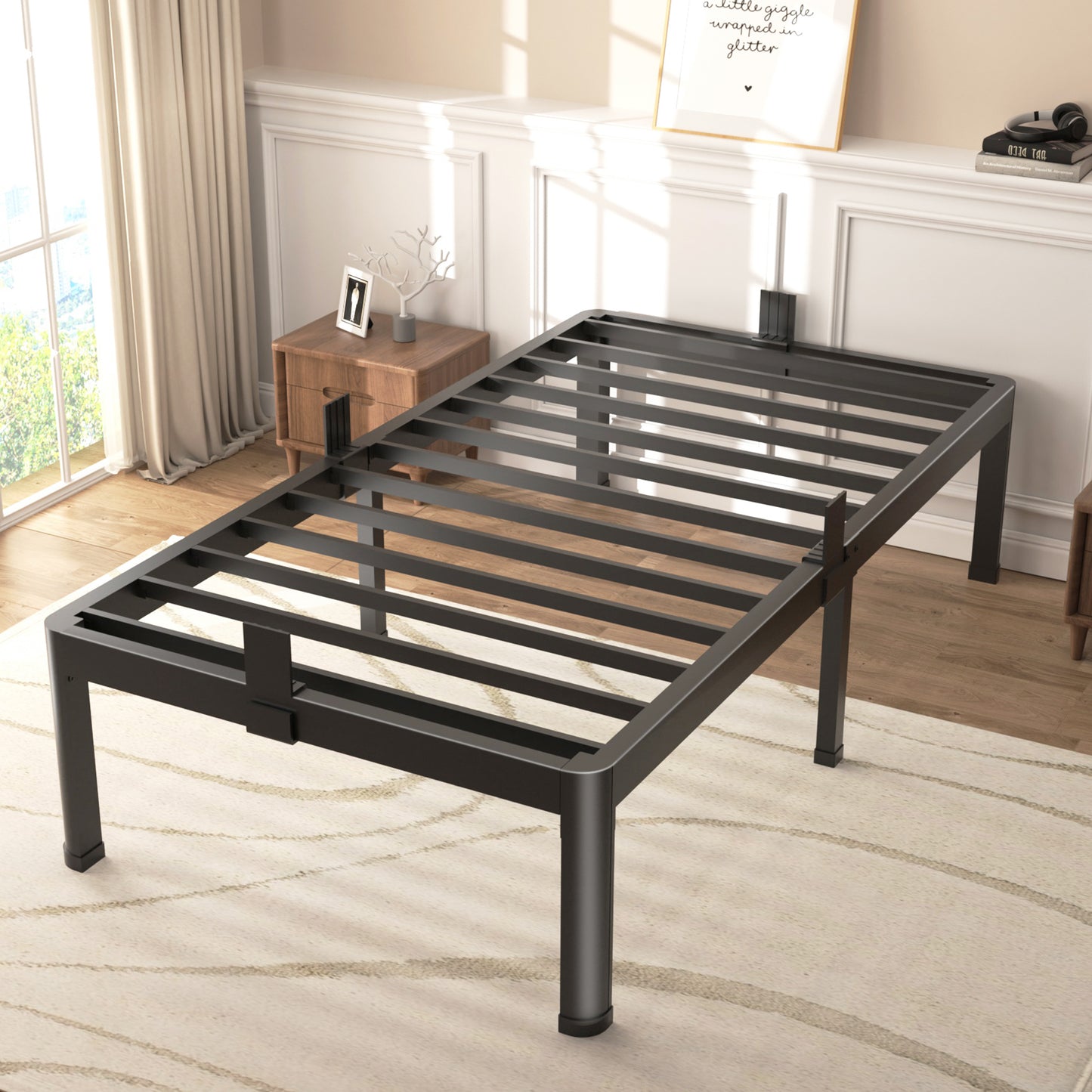 Twin XL Bed Frames with Round Corner Edge Legs 14/18 inch High 3500 lbs Heavy Duty Metal Platform Bed Frame Twin Size No Box Spring Needed/Non-Slip/Steel Slat Support/Noise Free