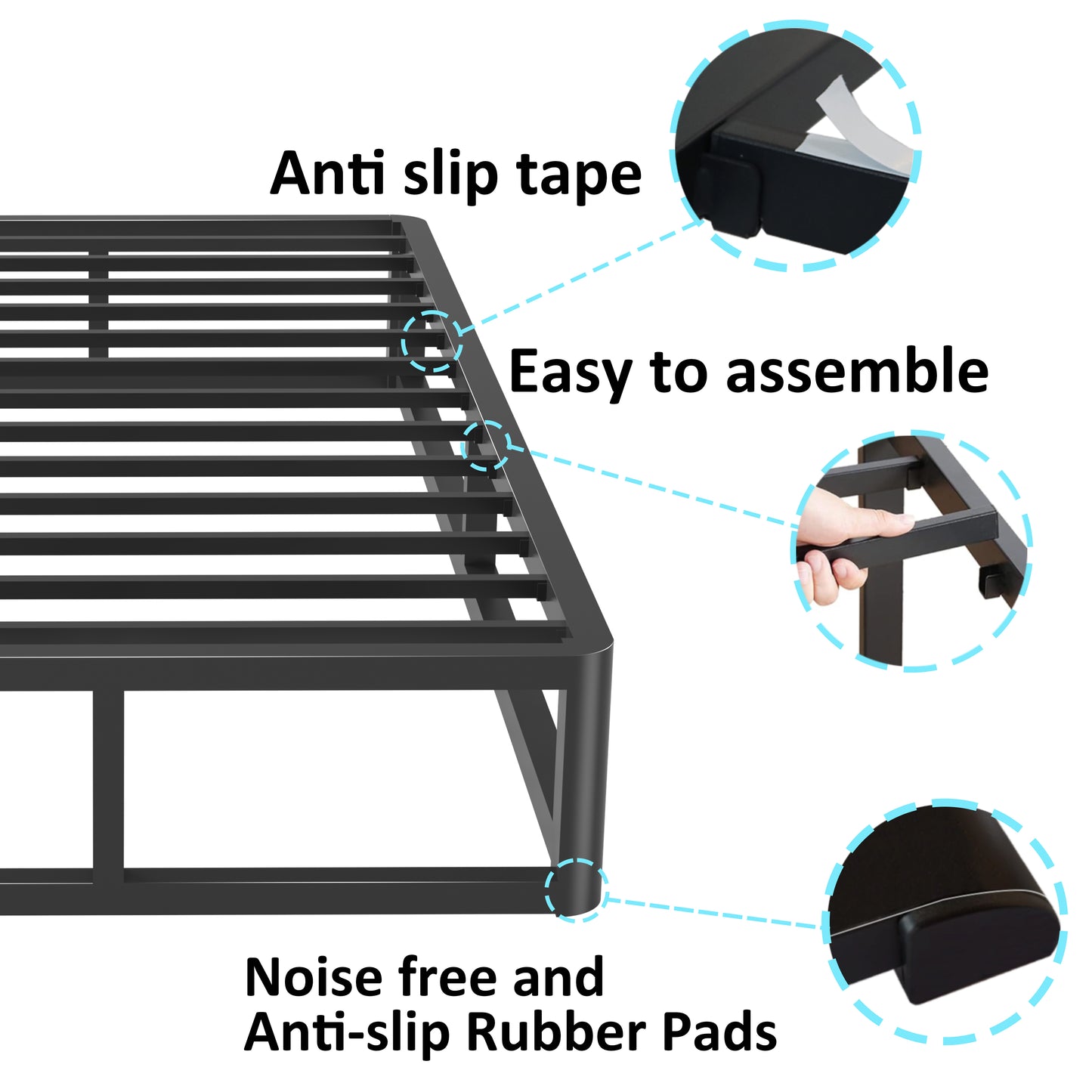 6/10 Inch Twin Size Bed Frames with Round Corner Edge，Low Profile Iron Twin Metal Platform Bed Frames with Steel Slats 3500 LBS Heavy Duty Support，Black Twin Bedframe，No Box Spring Needed