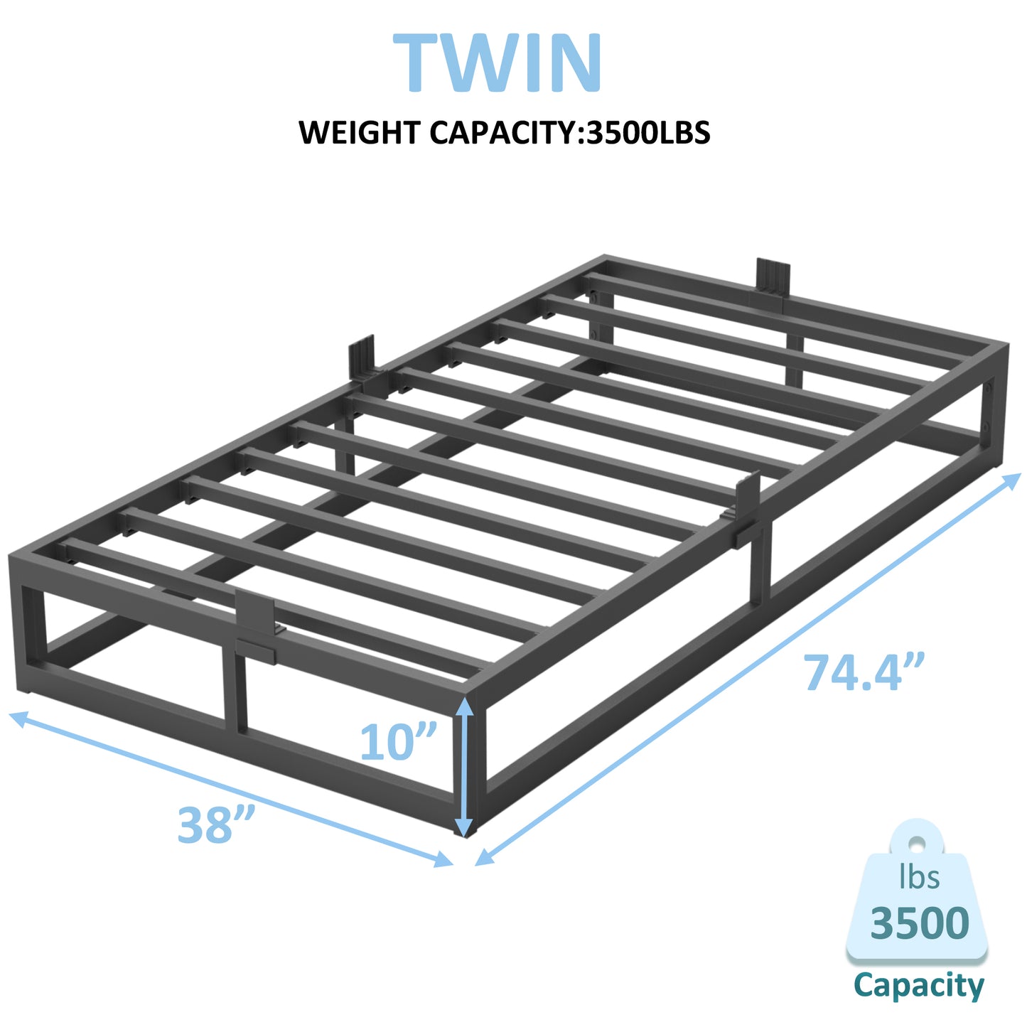 Twin Bed Frame with Steel Slat Support, Low Profile Twin Metal Platform Bed Frame Support Mattress Foundation, No Box Spring Needed/Easy Assembly/Noise Free