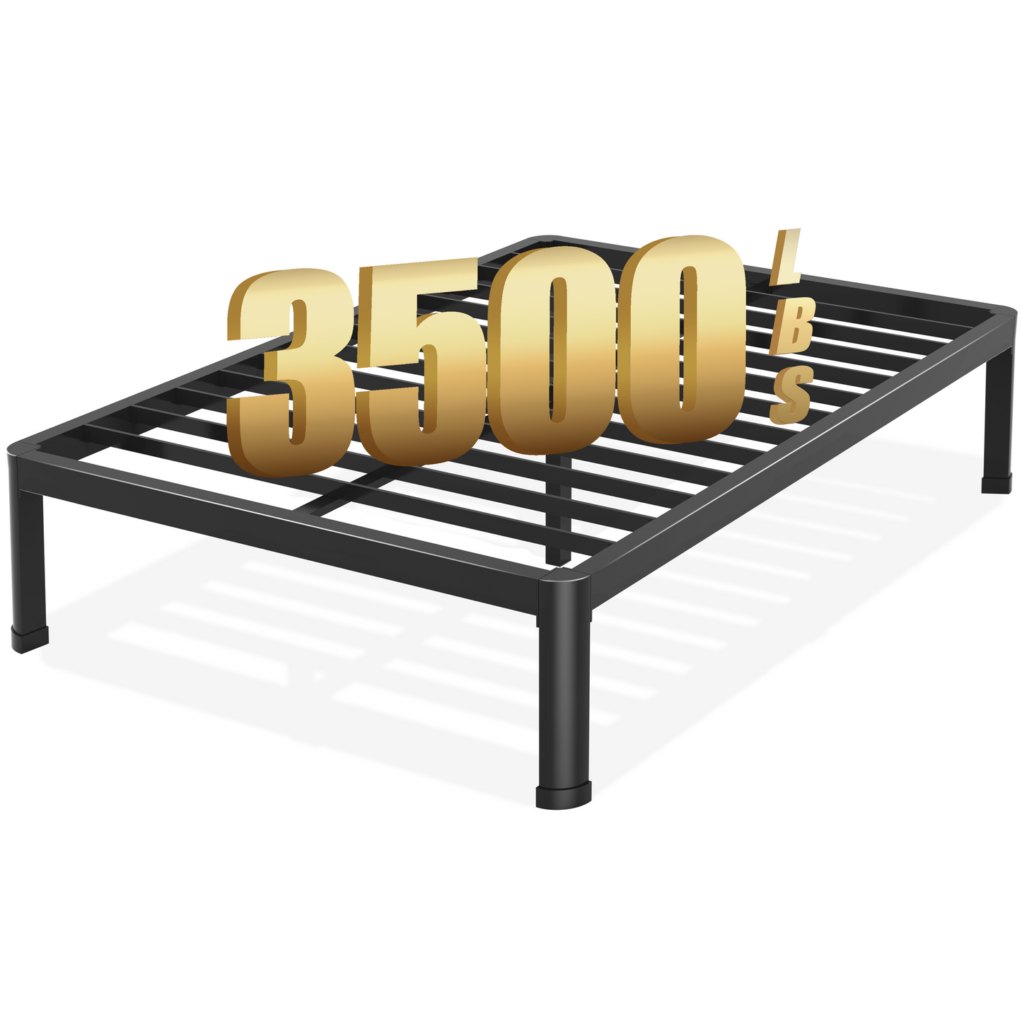 Full Bed Frame with Round Corner Edge Legs, 14/18 Inch Heavy Duty Support 3500 lbs Metal Platform Bed Frame Full Size, No Box Spring Needed/Noise Free/Non-Slip/Steel Slat Support