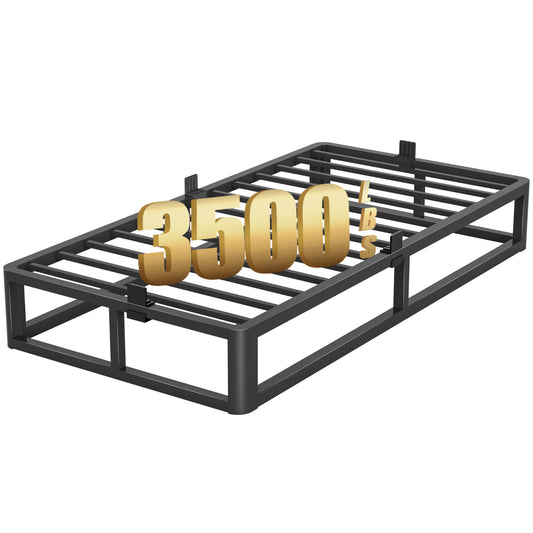 6/10 Inch Twin Size Bed Frames with Round Corner Edge，Low Profile Iron Twin Metal Platform Bed Frames with Steel Slats 3500 LBS Heavy Duty Support，Black Twin Bedframe，No Box Spring Needed