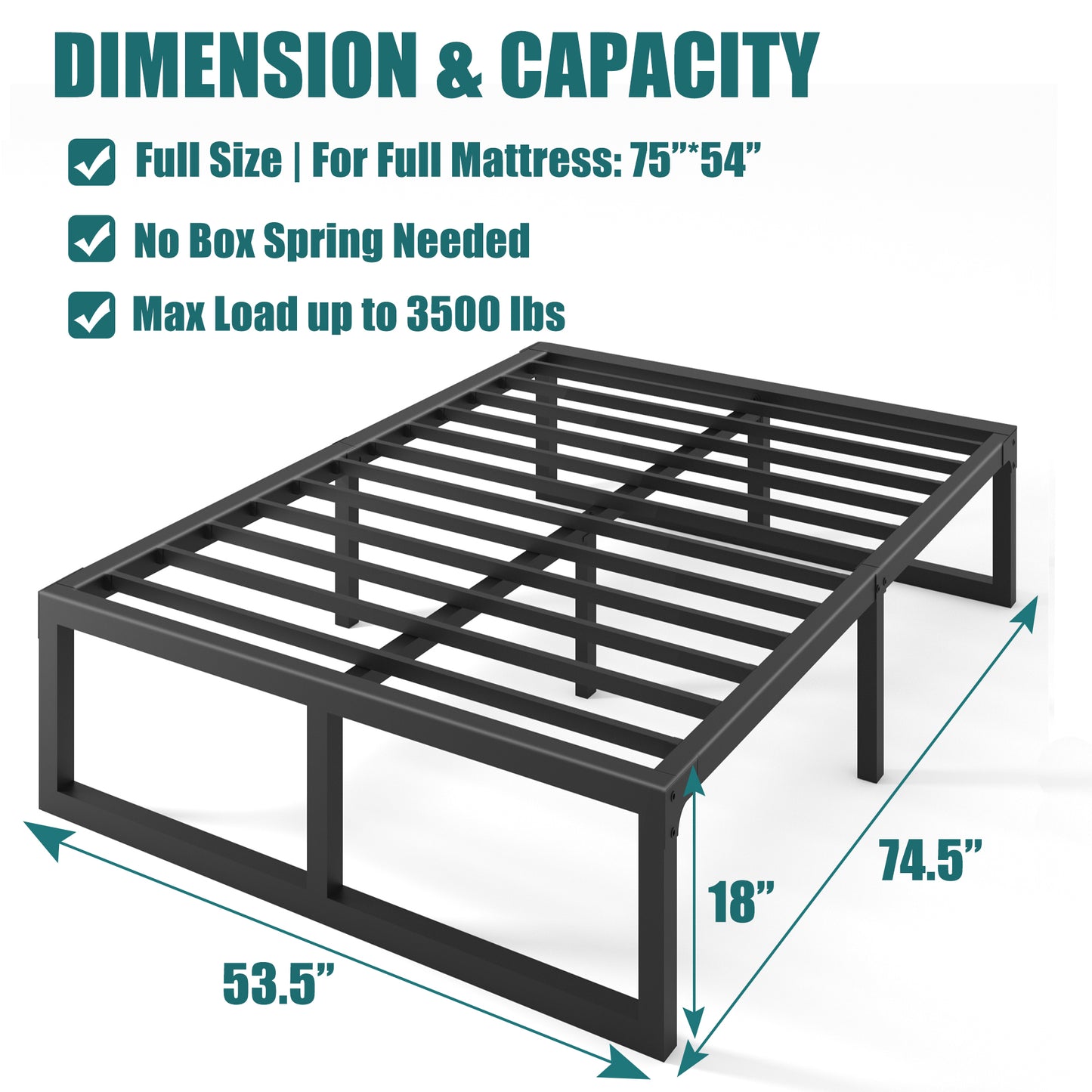 Full Size Bed Frame, 14 Inch Heavy Duty Support 3500 lbs Metal Platform, No Box Spring Needed/Noise Free/Non-Slip/Steel Slat Support/Easy Assembly