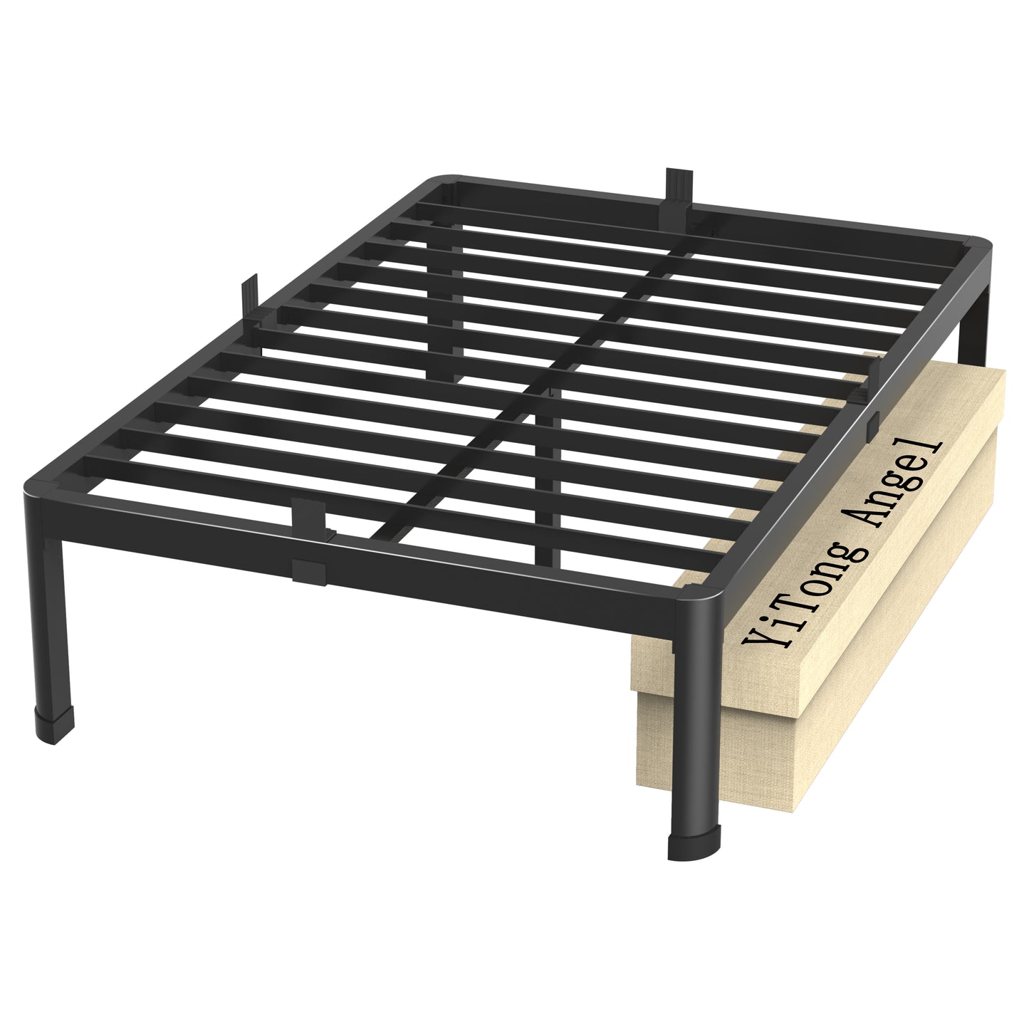 Full Bed Frame with Round Corner Edge Legs, 14/18 Inch Heavy Duty Support 3500 lbs Metal Platform Bed Frame Full Size, No Box Spring Needed/Noise Free/Non-Slip/Steel Slat Support