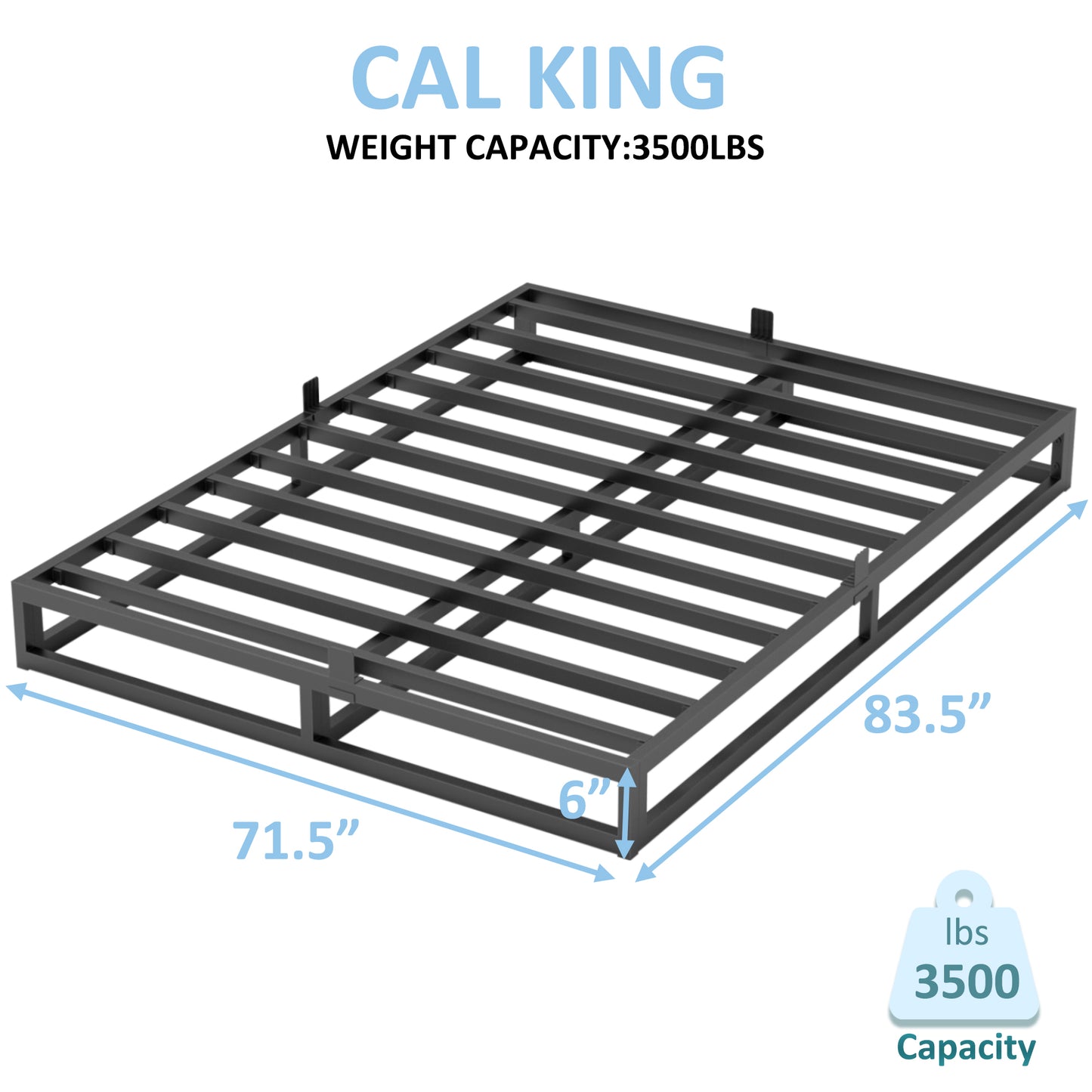 California King Bed Frame with Steel Slat Support, Low Profile King Metal Platform Bed Frame Support Mattress Foundation, No Box Spring Needed/Easy Assembly/Noise Free