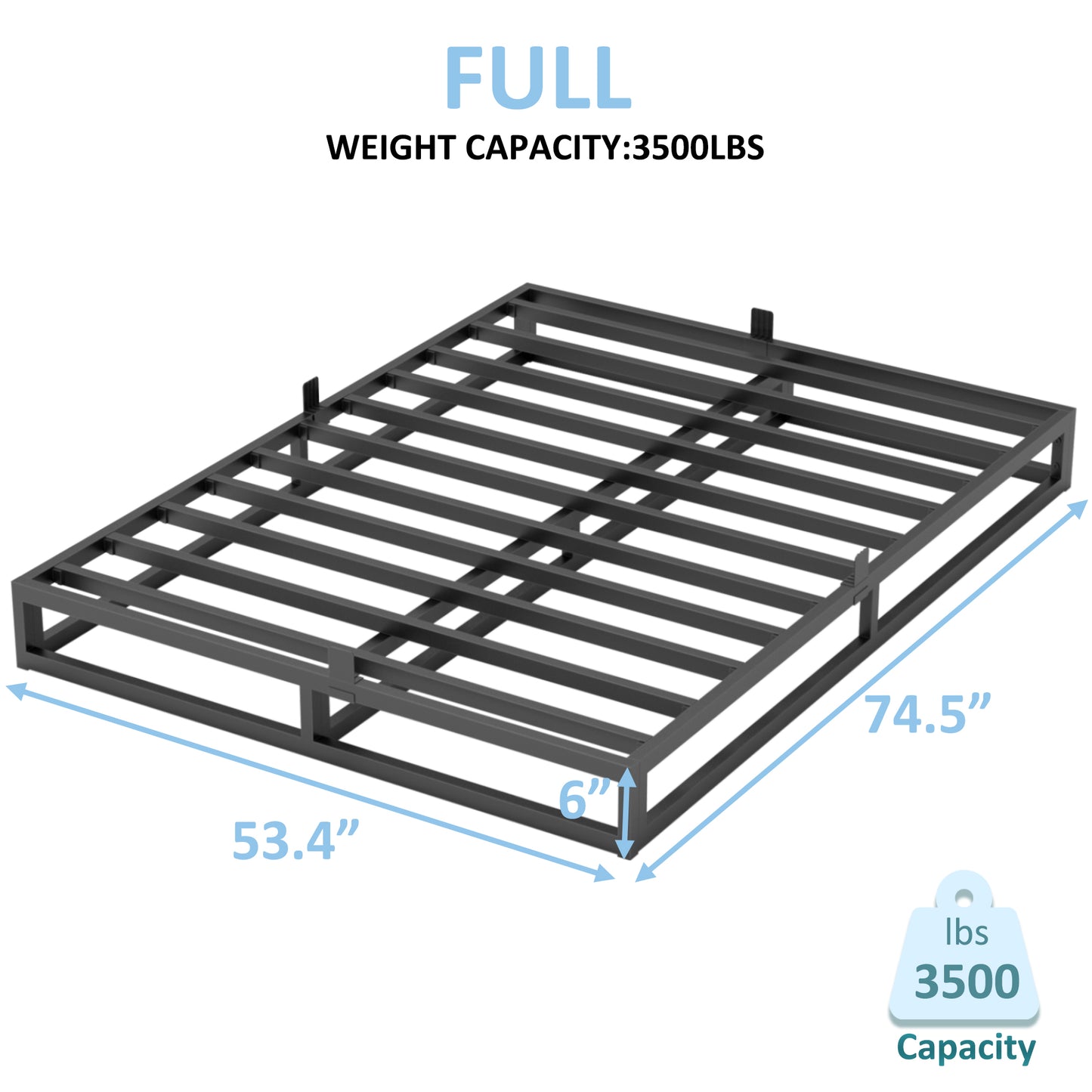 Full Size Bed Frame with Steel Slat Support, Low Profile Full Metal Platform Bed Frame Support Mattress Foundation, No Box Spring Needed/Easy Assembly/Noise Free