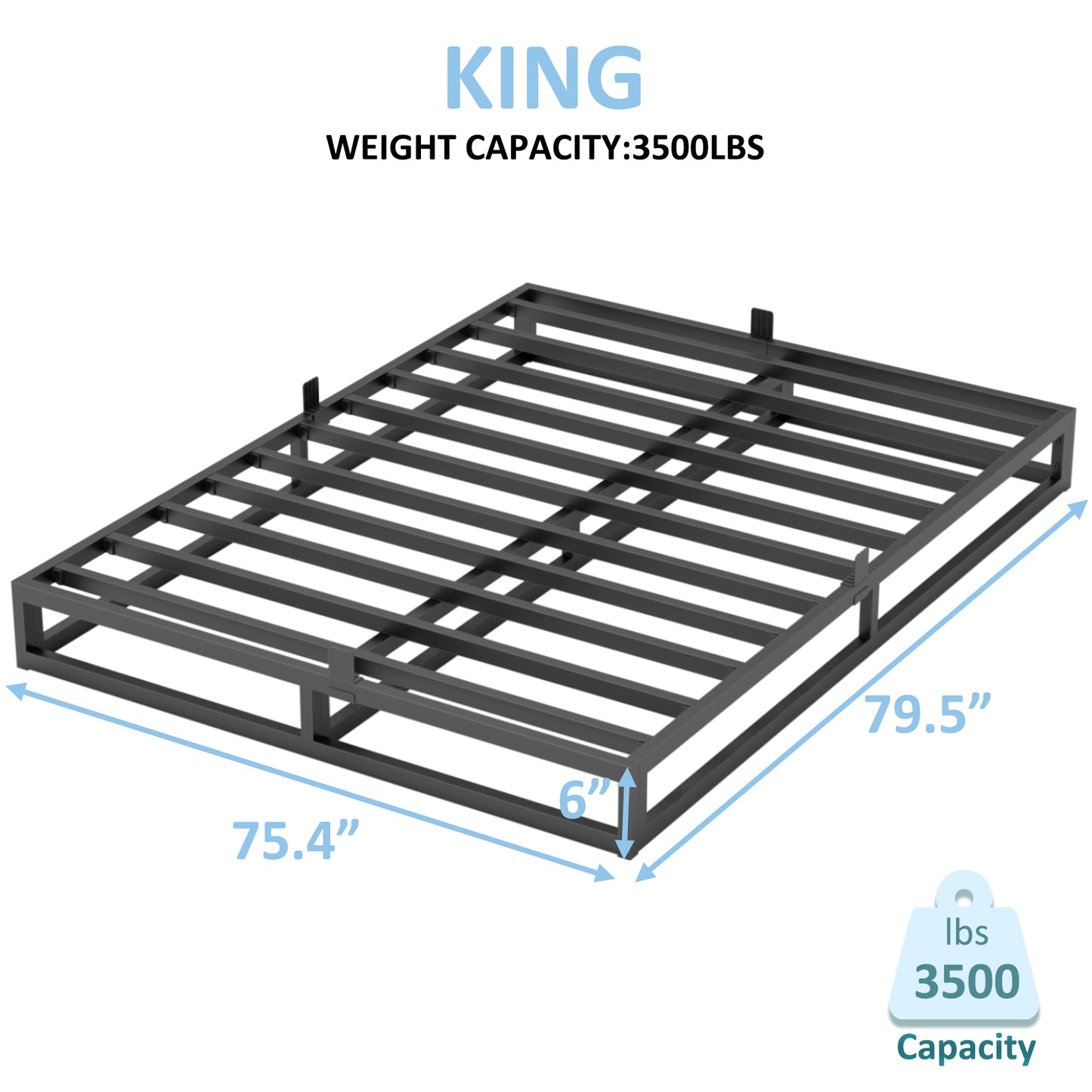 King Bed Frame with Steel Slat Support, Low Profile King Metal Platform Bed Frame Support Mattress Foundation, No Box Spring Needed/Easy Assembly/Noise Free