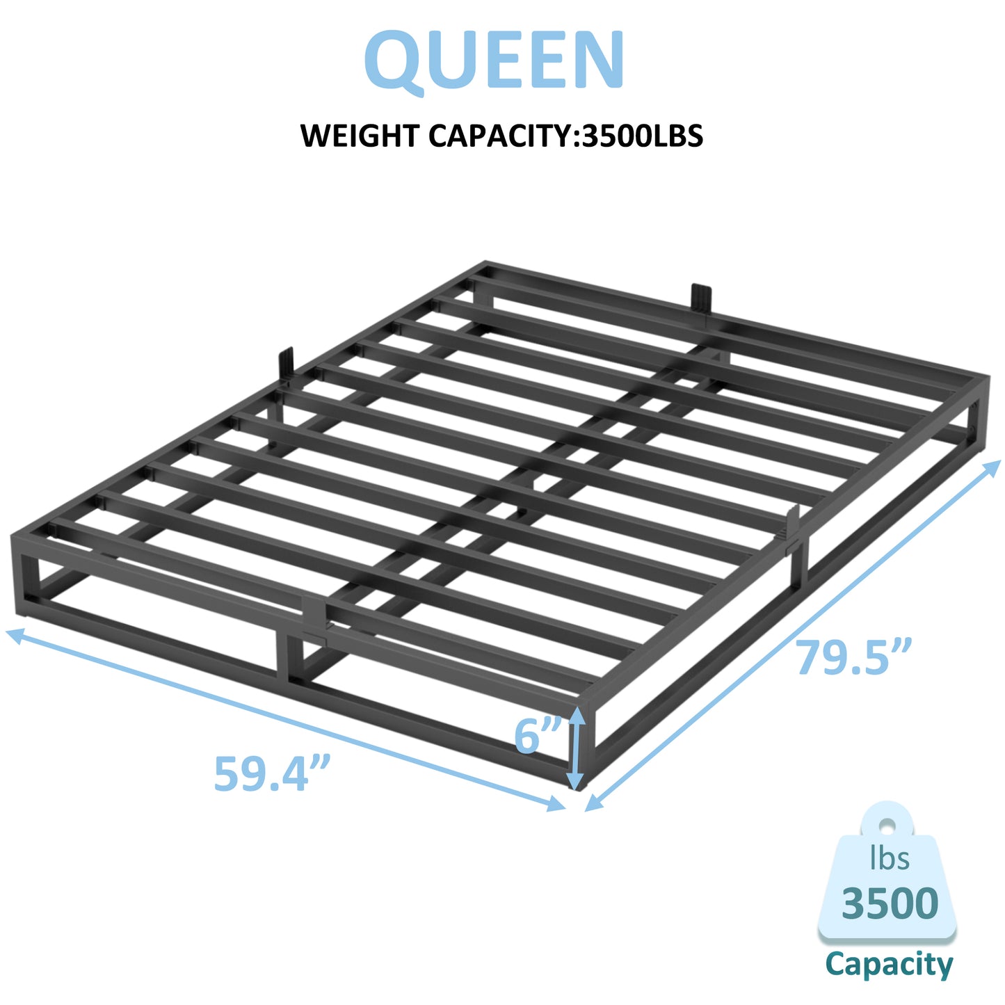 Queen Bed Frame with Steel Slat Support, Low Profile Queen Metal Platform Bed Frame Support Mattress Foundation, No Box Spring Needed/Easy Assembly/Noise Free