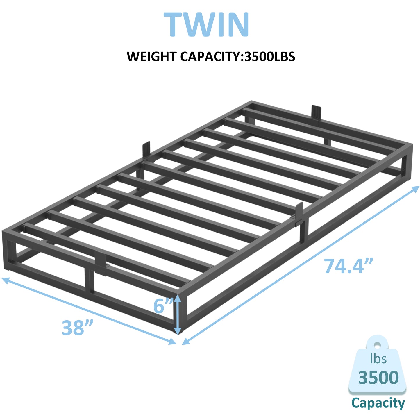 Twin Bed Frame with Steel Slat Support, Low Profile Twin Metal Platform Bed Frame Support Mattress Foundation, No Box Spring Needed/Easy Assembly/Noise Free