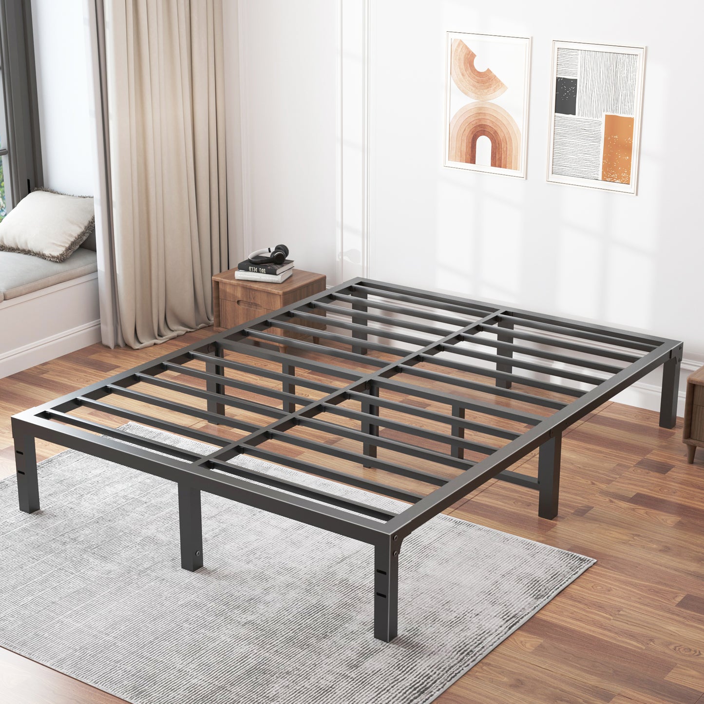 King Bed Frame, 14/18 Inch Heavy Duty Metal Platform Bed Frame King Size Support Up to 3500 lbs, No Box Spring Needed/No Shaking/Steel Slat Support/Noise Free/Easy Assembly