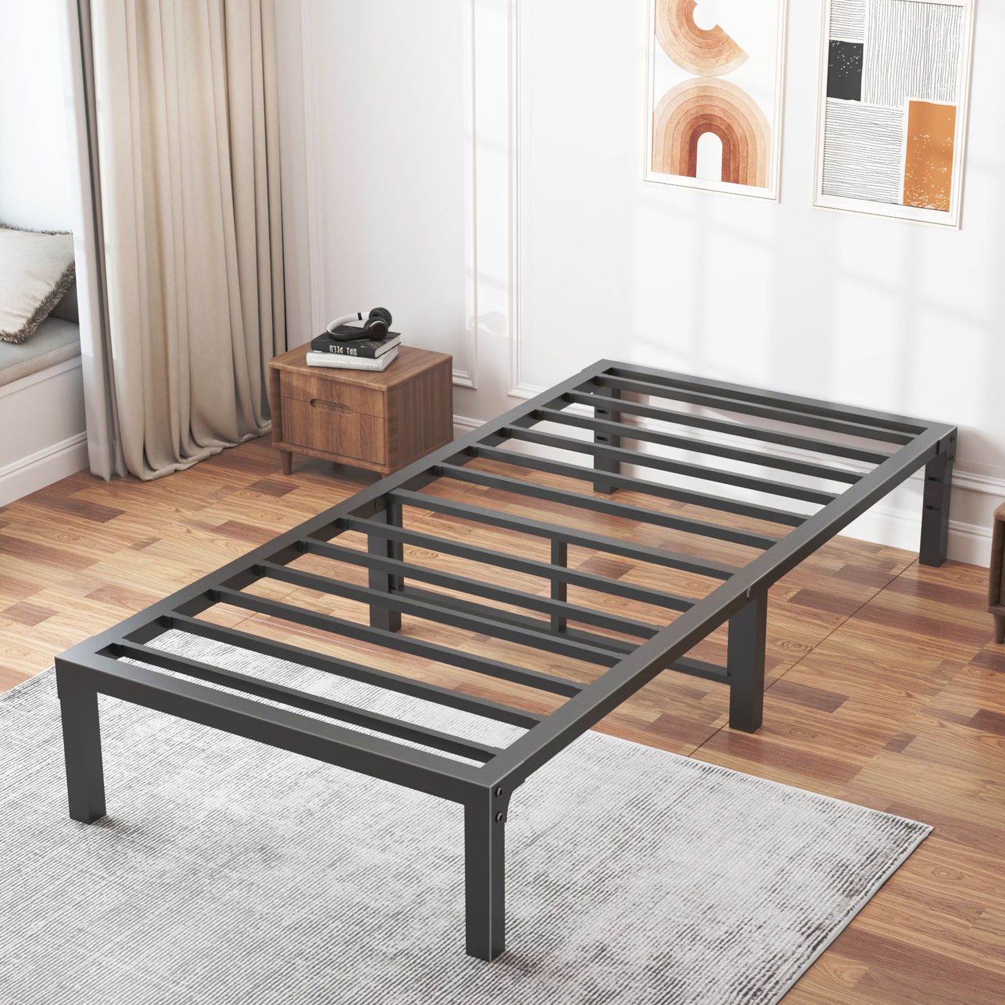 Twin Bed Frames, 14/18 Inch Heavy Duty Metal Platform Bed Frame Twin Size Support Up to 3500 lbs, No Box Spring Needed/No shaking/Steel Slat Support/Noise Free/Easy Assembly